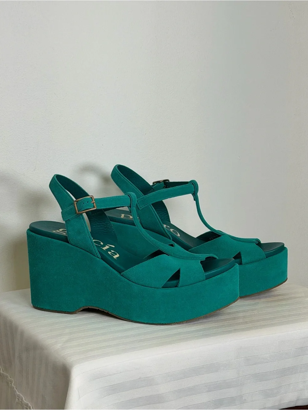New! Pedro Garcia ‘Domiel’ Teal Suede Platform Wedge Sandal Womens Size 9.5/39.5